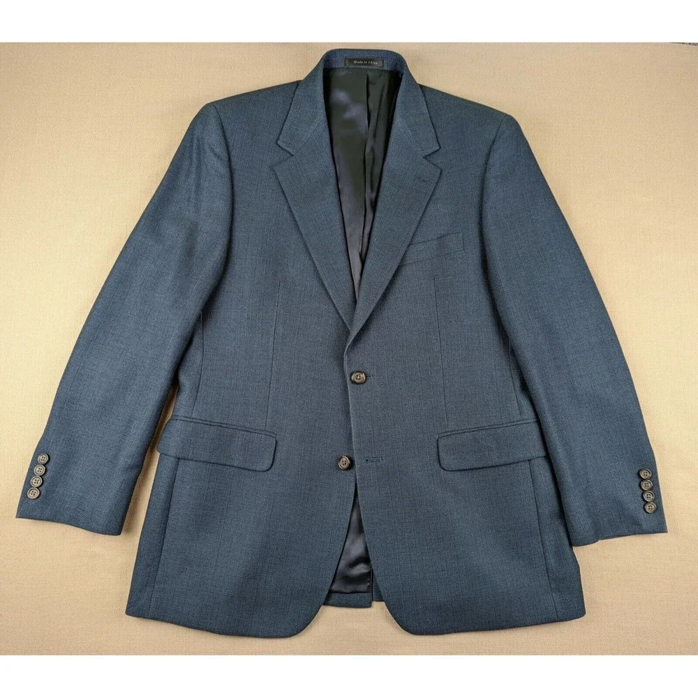 Lauren Ralph Lauren Men 40 R Blue 2-Btn Blazer Jacket Soft Woven Herringbone EUC
